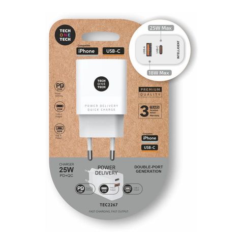 CARGADOR ULTRA 25W USB-C+USB-A PD